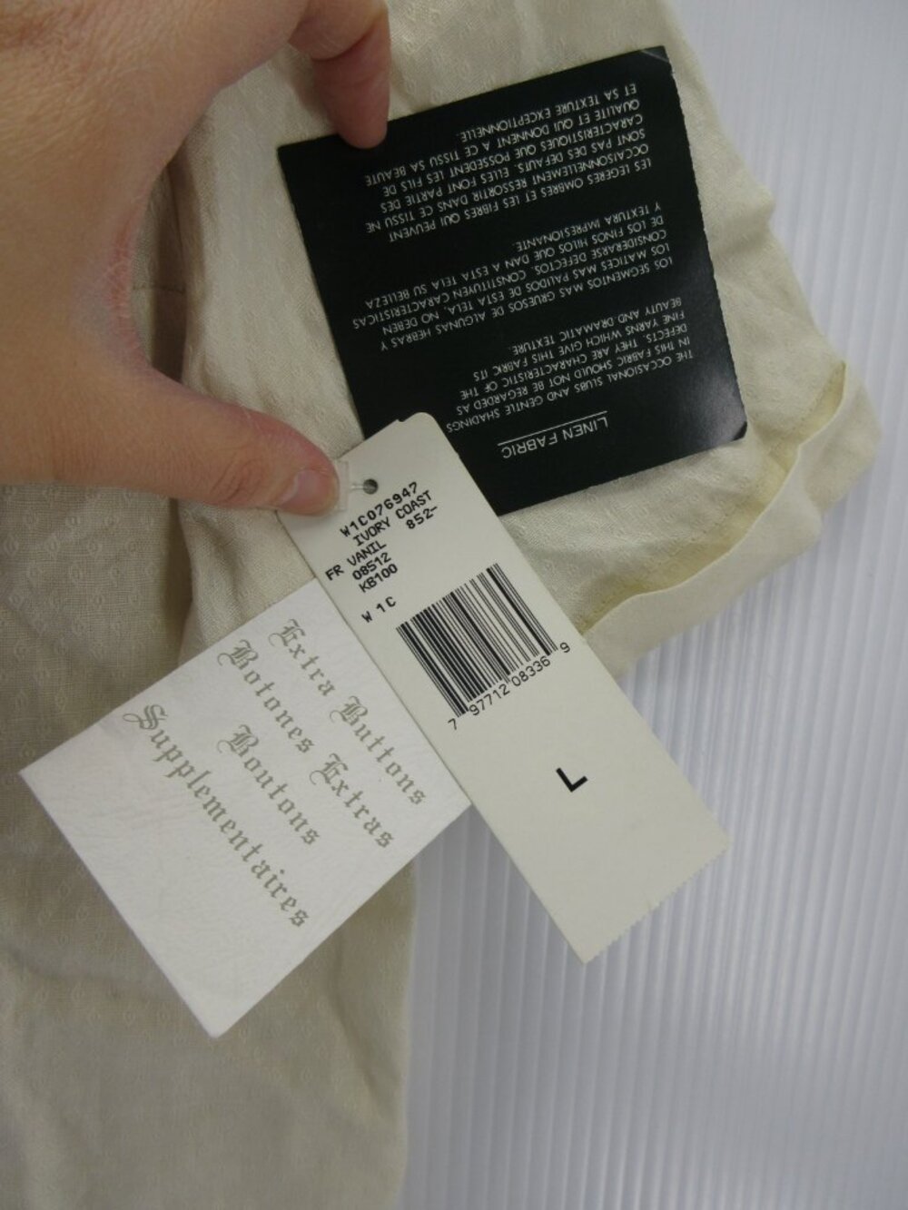 VTG Lauren Ralph Lauren Top Large White Linen Shirt Loop Collar NEW - Picture 4 of 13